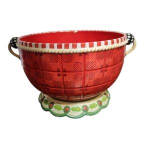 Mary Engelbreit Holiday Bowl Double Handle Punch Cup Pedestal Plaid Large